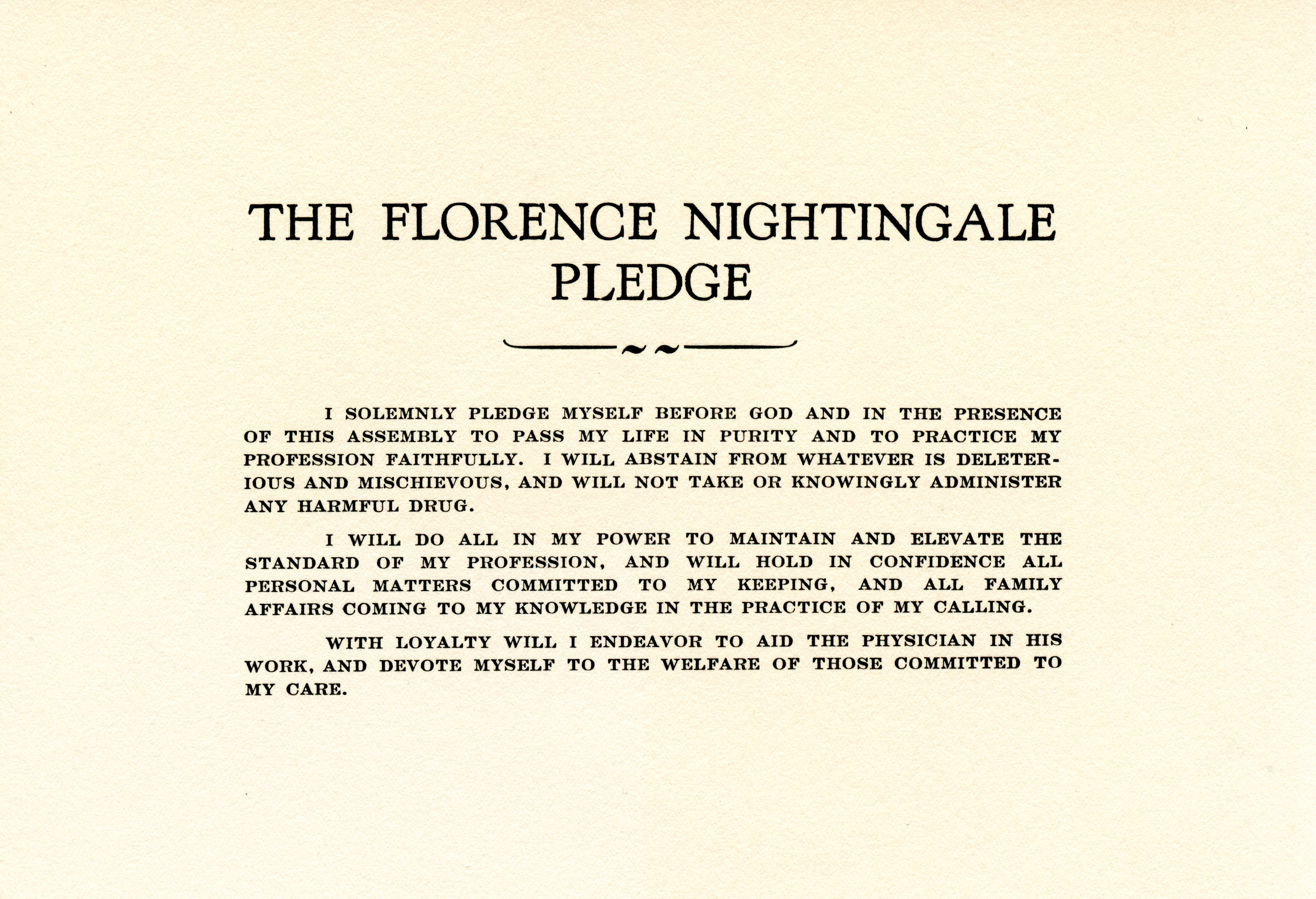 Florence Nightingale Pledge card Memories of the Women’s College
