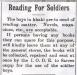A call for donations of reading material for the soldiers overseas.