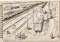 George Campbell Tinning's sketch of the rail yard at Lorlie, SK
