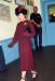 Mary Ohara, modelling a 1940s burgundy crepe rayon dress