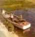 Oar-rowed wooden boat