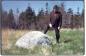 James Bissett and erratic granite boulder on his land at Cole Harbour, May 1974