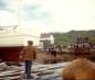 Preparing a boat to launch at Henry Vokey's shipyard in Trinity, Newfoundland.