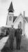Reverend Crysdale and R.C. Stewart in front of Benvoulin United Church